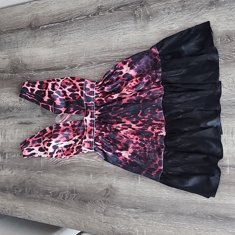 NEW!  Moikana Animal Print Criss Cross Strap Back Fit & Flare Plunging Dress